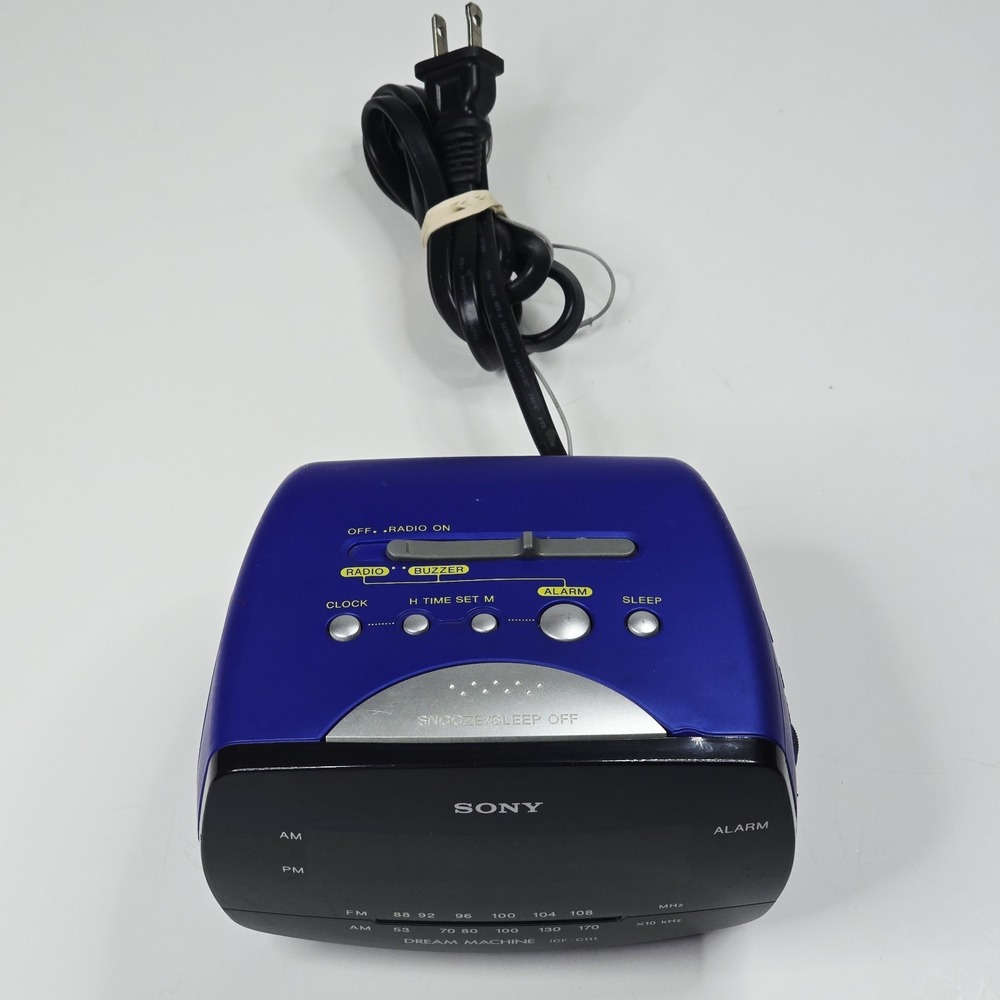 Vintage Sony ICF-C111 Dream Machine AM/FM Clock Radio Blue Alarm Snooze Tested